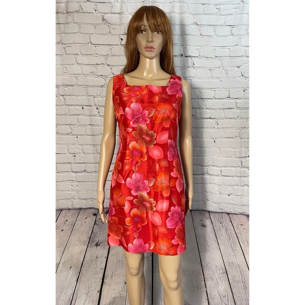 New Coldwater Creek Red Floral Silk Dress Size 6 Petite